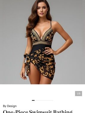 One-Piece Swimsuit Bathing Suit With Wrap Gold/Black